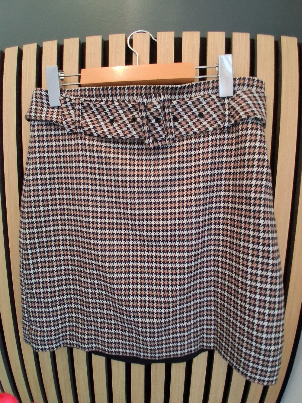 RW&CO. Houndstooth Belted A-Line Skirt - Brown/Black/White